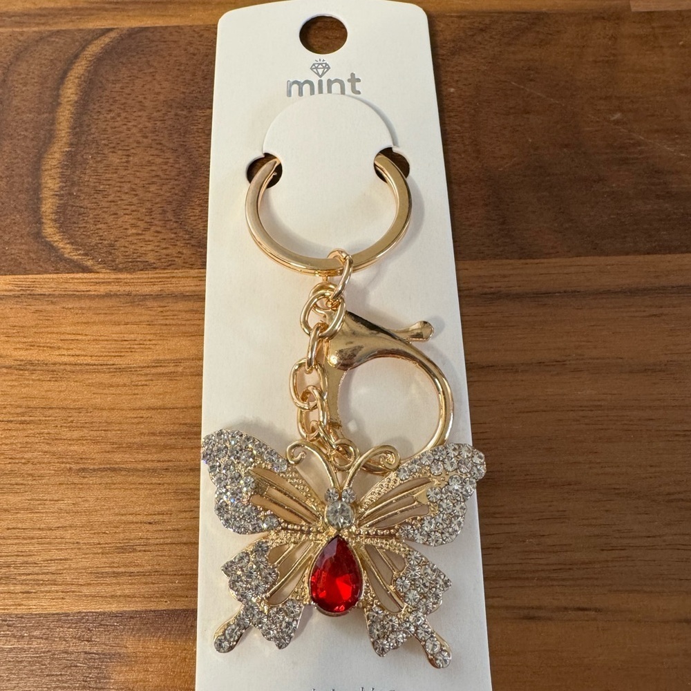 ‼️5/$25‼️ Mint Gold and Red Butterfly Keychain